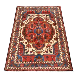 Zanjan Rug 3'10'' X 5'2'' Ivory Wool Vintage Tribal Hand-Knotted Oriental Carpet