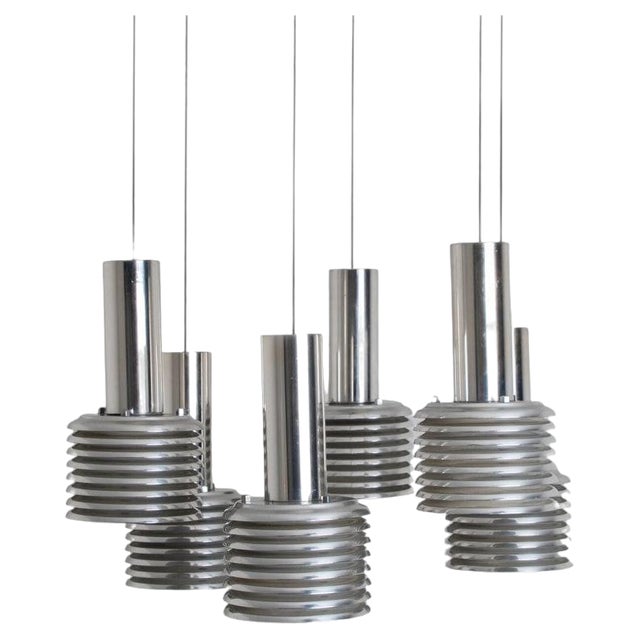 Metal and Chrome Cascading Pendant Light attributed to Staff Leuchten, 1970s For Sale