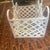 1910s Vintage Victorian French Style White Iron / Lattice Rectangle Basket W/ Leaves/Tiles & Fixed Handle For Sale - Image 5 of 18