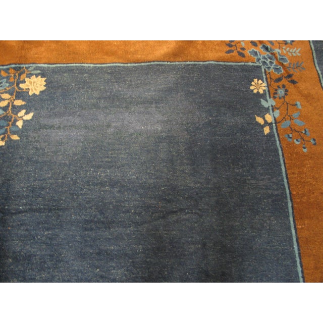 Navy Blue 1900s Navy Blue Floral Antique Chinese Peking Rug 8'3" X 9'9" Handknotted Wool Carpet For Sale - Image 8 of 10