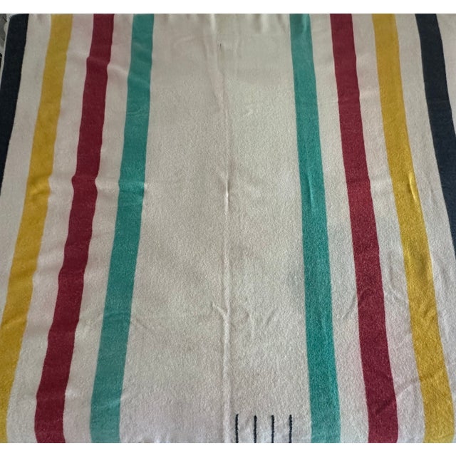 1930s Hudson Bay Point 4 Point Striped Wool Blanket 1930's For Sale - Image 5 of 12