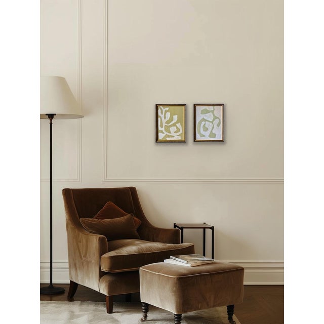 Contemporary abstract botanical painting on canvas. Framed in a gold locally made frame Unframed painting: 11" x 14"...