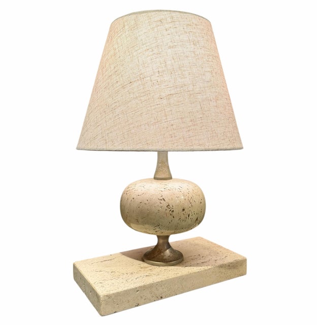Contemporary French Art Deco Travertine Table Lamp For Sale - Image 3 of 11