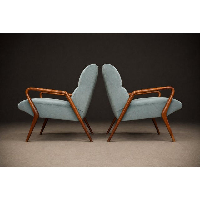 Giuseppe Scapinelli Giuseppe Scapinelli Armchairs, Brazil, 1950s — Sculpted Caviúna Frames in Dusty Teal Velvet Upholstery For Sale - Image 4 of 18