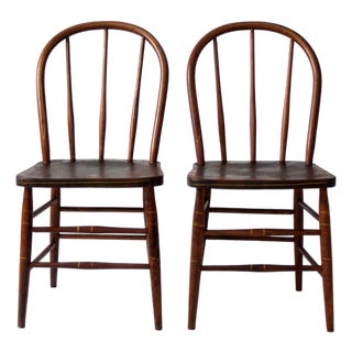Vintage Windsor Bow Back Dining Chairs by Square Brand Pair For Sale