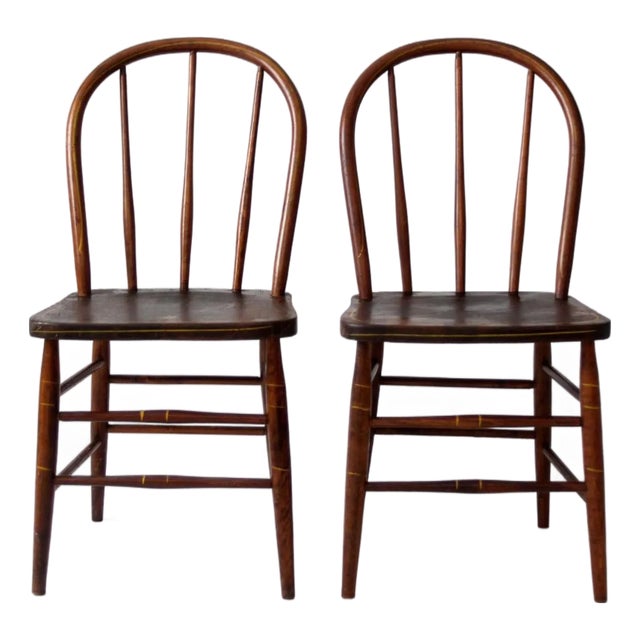 Vintage Windsor Bow Back Dining Chairs by Square Brand Pair For Sale