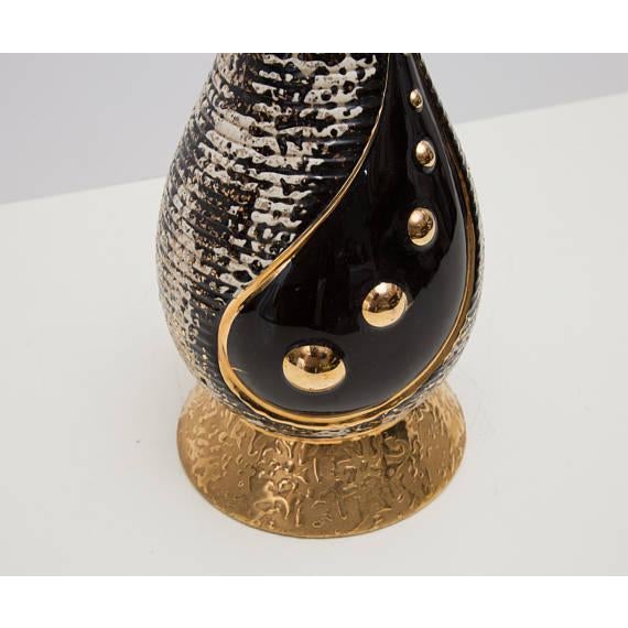 1950s Vintage Mid-Century Modern Black Gold Ribbed Ceramic ...