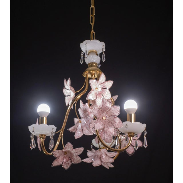 Italian Pink Flowers Murano Chandelier, 1970s For Sale - Image 3 of 12