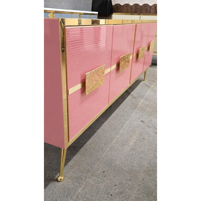 Glossy Pink Glass and Brass Sideboard from Justfurnituress SRL For Sale - Image 9 of 13