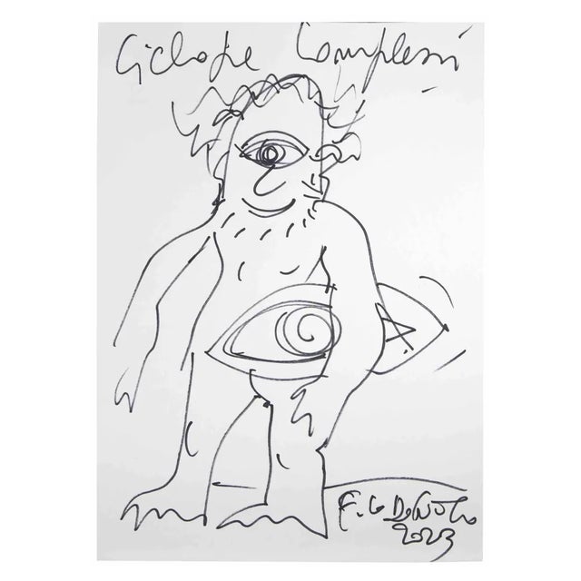 Ferdinando Codognotto, Cyclops, Black Marker Drawing, 2023 For Sale