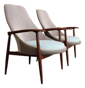 Pair of Vintage Italian Slipper Chairs in Walnut and Mohair by Fratelli Marelli