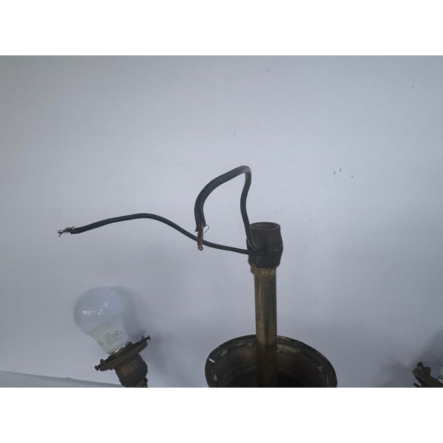 Early 20th Century Brass 3-Light Chandelier With Pink Glass Shades For Sale - Image 12 of 12
