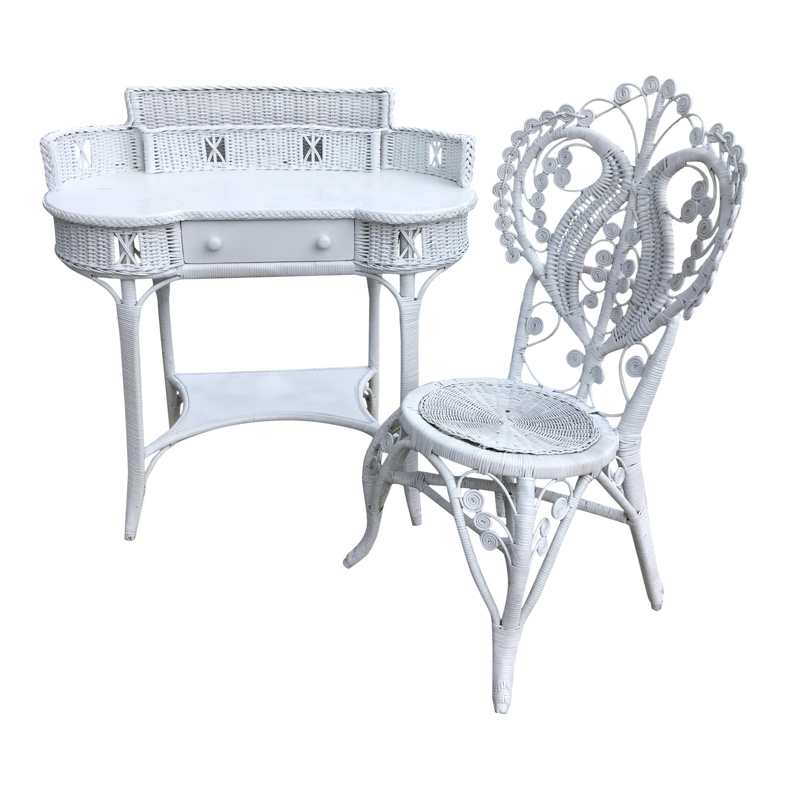 Haywood and Wakefield Wicker Vanity With Chair 2 Pieces Chairish