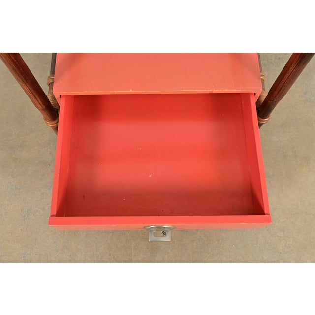 Wood John Wisner for Ficks Reed Mid-Century Hollywood Regency Bamboo Rattan Glass Top Side Table, 1950s For Sale - Image 7 of 14