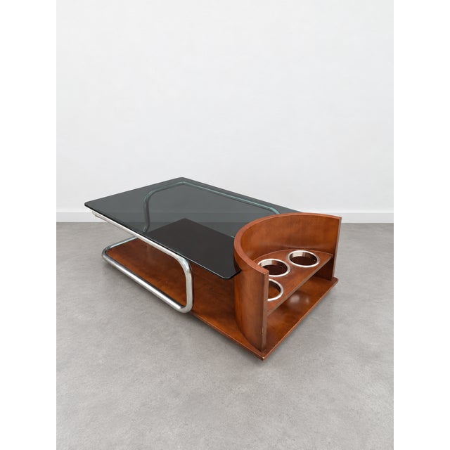 Vintage Italian Modernist Coffee Table in Smoked Glass, Steel, and Wood, 1970s For Sale - Image 10 of 10
