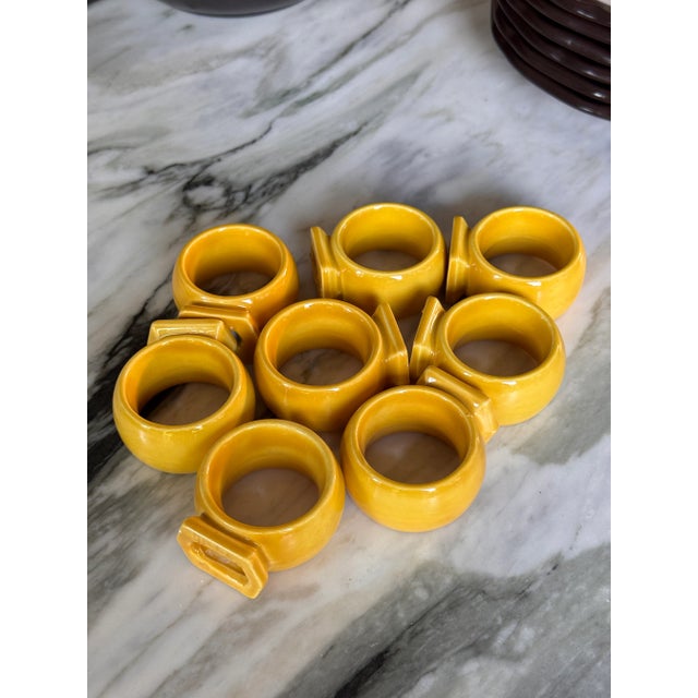 Yellow Vintage Italian Yellow Ceramic Napkin Rings - Set of 8 For Sale - Image 8 of 14