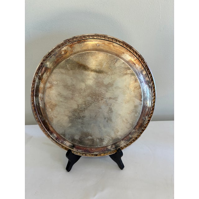 Mid 20th Century Hand Painted Floral Silverplate Tray With Pink Flowers For Sale - Image 11 of 12