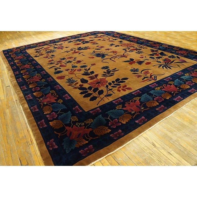 Multicolored Floral Design in a Beige Bakcground Color Antique Chinese Art Deco Rug For Sale In New York - Image 6 of 9
