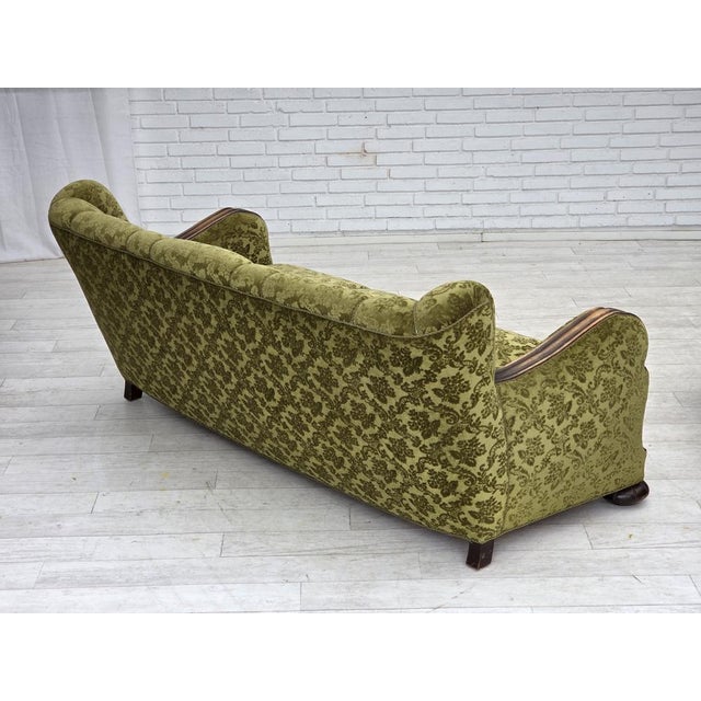 Vintage Danish Three-Seater Sofa in Furniture Velour and Carved Oak, 1950s For Sale - Image 13 of 18