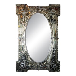 Etched and scalloped glass Venetian mirror For Sale