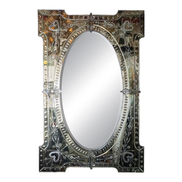 Etched and scalloped glass Venetian mirror For Sale