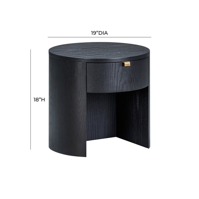 Black Marlow Black Wood Round Nightstand For Sale - Image 8 of 9