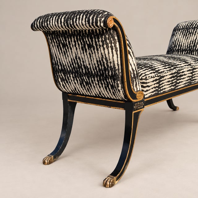 Ebony 1970s Maison Jansen–Style Neoclassical Ebonized and Gilt Window Settee in Castel Baobab Fabric For Sale - Image 8 of 9