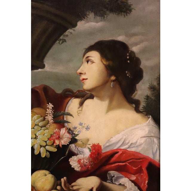 Abraham Brueghel, Girl with Flowers and Fruit, 1680, Oil on Canvas, Framed For Sale - Image 11 of 17