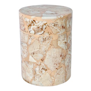 Vintage Small Pink Stone Lidded Cylinder Box For Sale