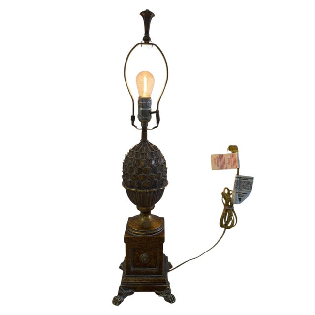 Neoclassical Vintage Gold Fine Art Lamps Footed Pine Cone Neoclassical Table Lamp For Sale - Image 3 of 7