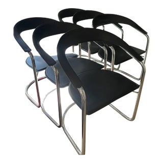 1980s Arrben ''Canasta'' Chairs in Chrome and Leather - Set of 6 For Sale