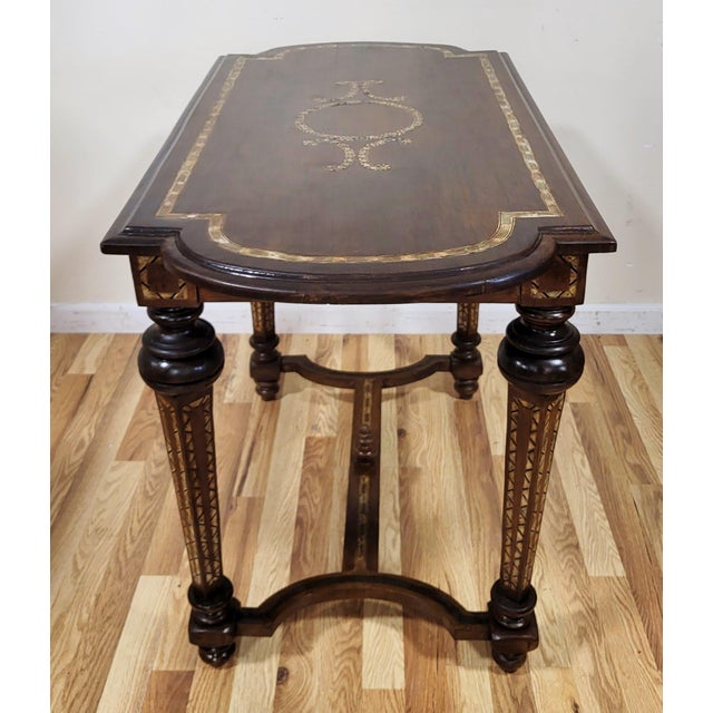 Early 20th Century Antique Moroccan Moorish Style Carved & Mother of Pearl Inlaid Table For Sale - Image 5 of 17