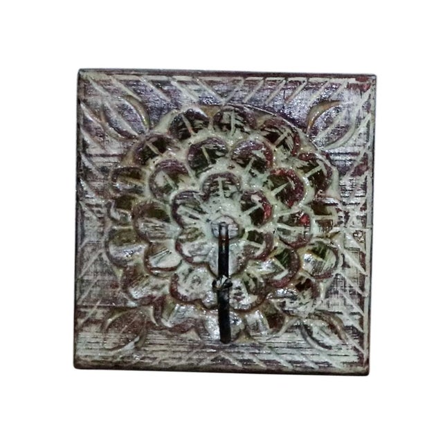 Hand Carved Mango Wood Wall Hook | Rustic Entryway Coat Rack | Antique Distressed Boho Mudroom Peg | Unique Bathroom Towel Hanger Decor For Sale In Houston - Image 6 of 6