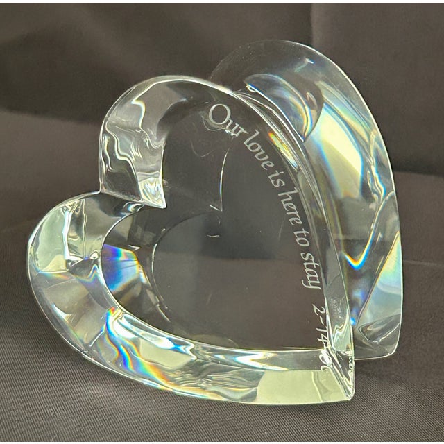 Transparent Vtg. Signed Steuben Crystal Heart Shaped Paperweight For Sale - Image 8 of 14