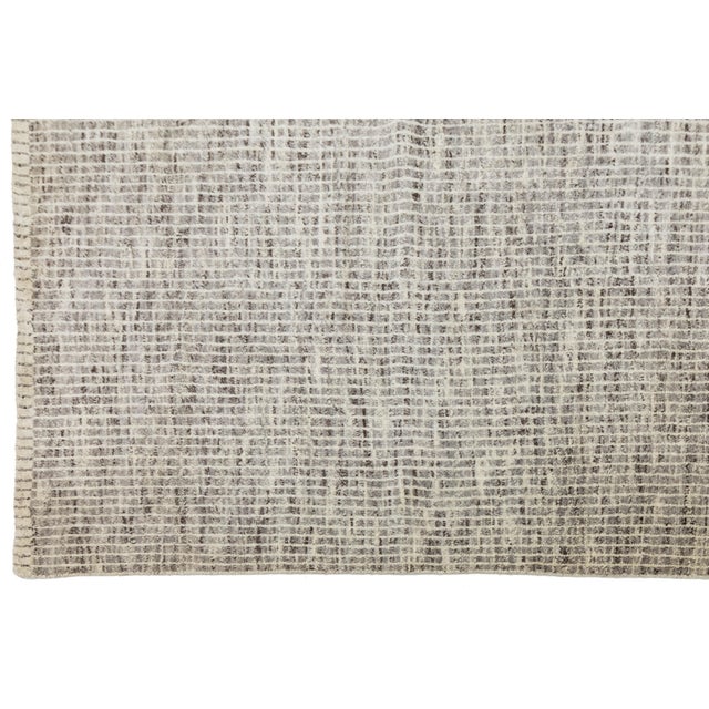 Modern Moroccan Style Wool Rug Neutral Earth Tones & Minimalist Grid Pattern For Sale - Image 9 of 10