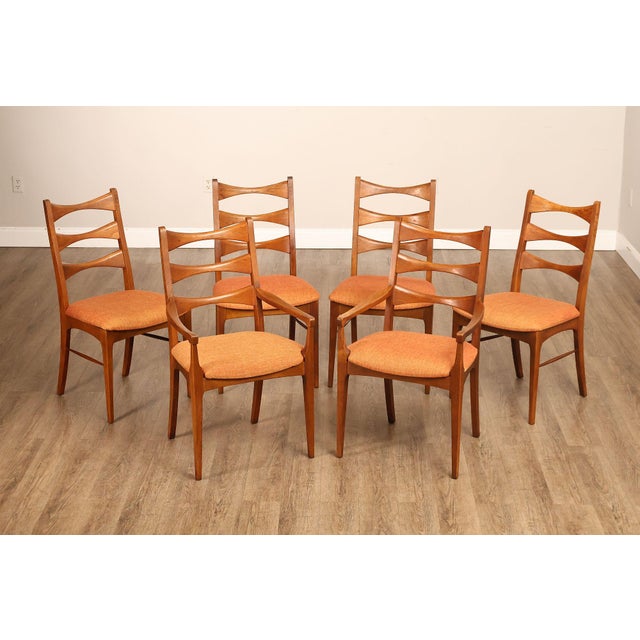 High Quality American Made Mid Century Modern Dining Chair Set By Lane Furniture Featuring Sculpted Walnut Frames With...