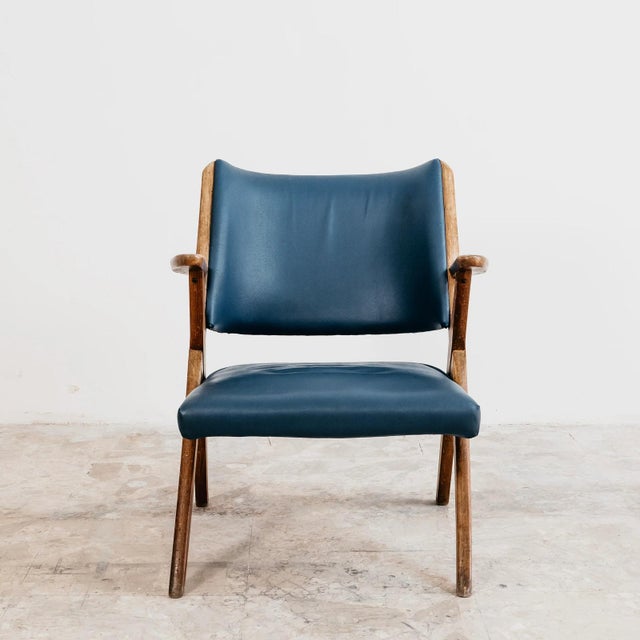Vintage Lounge Chair in Wood and Blue Skai from Dal Vera, 1950s For Sale - Image 15 of 16