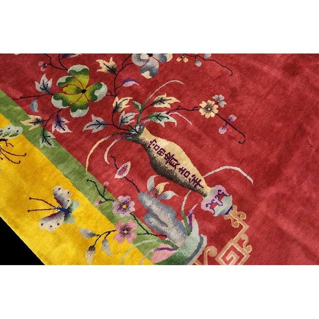 1920s Red Classic Flora Antique Chinese Art Deco Carpet Rug by Nichols Workshop For Sale - Image 4 of 10