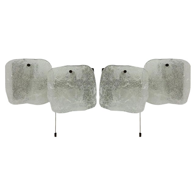 Modernist Frosted Ice Glass Wall Lamp attributed to J. T. Kalmar for Kalmar, 1960s For Sale