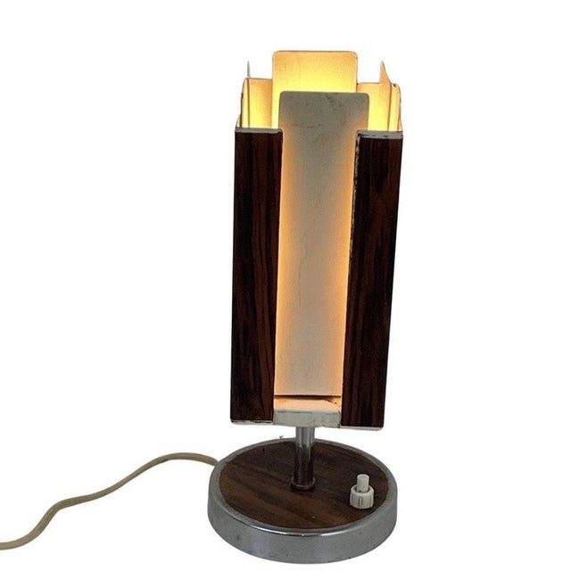 Metal Mid-Century Modern Table Lamp with Wood Veneer & Rotatable Interior from Philips For Sale - Image 7 of 7