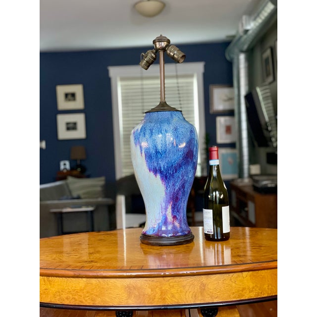 Early 20th Century Flambé Glaze Vase Lamp W/ Vintage Levolier Hardware For Sale - Image 10 of 16