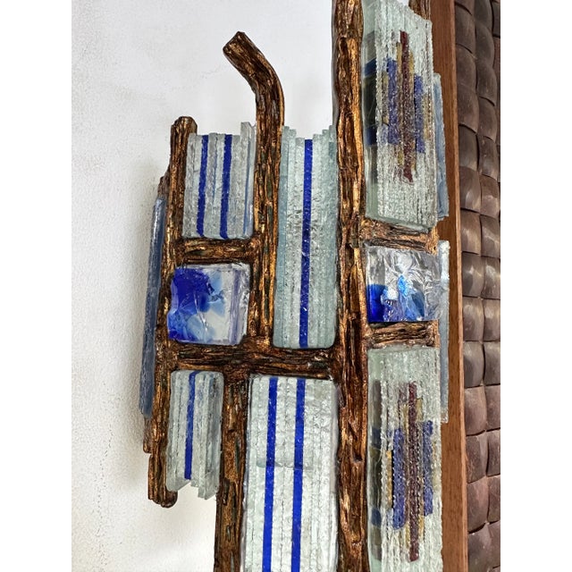 Pair of Hammered Glass Wrought Iron Sconces by Longobard, Italy, 1970s For Sale - Image 11 of 13