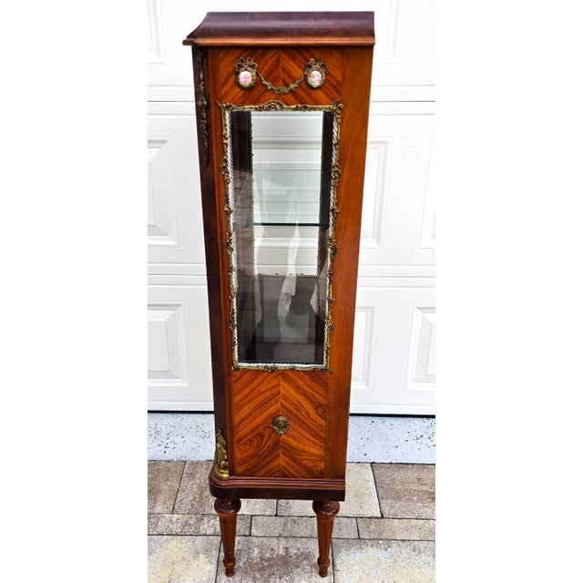 French Louis XVI Vernis Martin Style Vitrine Display Cabinet Gilt Bronze Mounts For Sale - Image 10 of 15