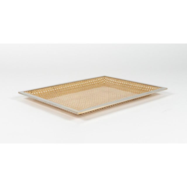 Midcentury amazing squared serving tray or centerpiece in acrylic, rattan and brass chrome in the style of Christian Dior...