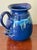 Exquisite vibrant blue studio pottery pitcher with double looped handle, made and signed by an accomplished potter....