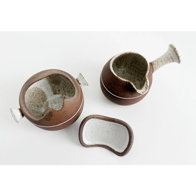 Brown 1970s Modernist Japanese Stoneware Creamer & Sugar Set For Sale - Image 8 of 9