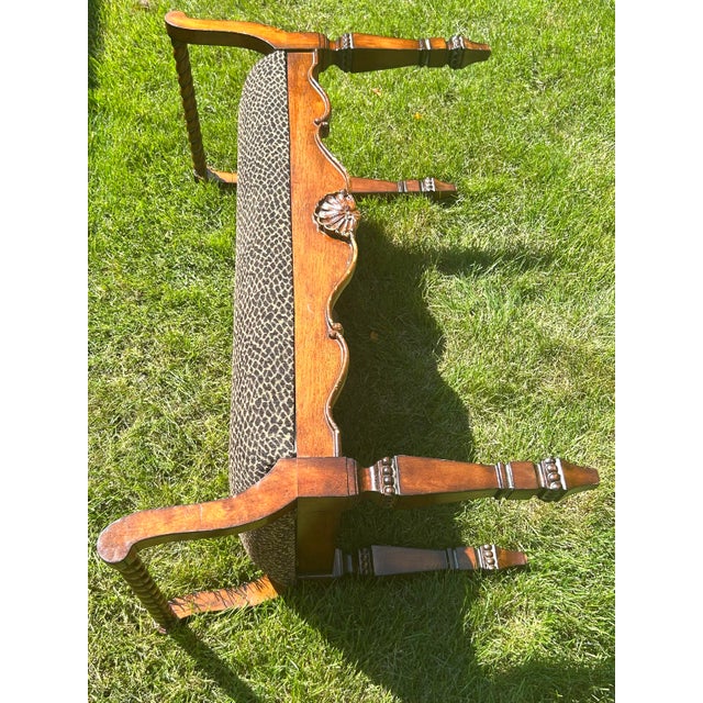 Vintage, Neoclassical-Style, Animal Print Upholstered, Window Bench, With Shell and Barley Twist Accents For Sale In South Bend - Image 6 of 11