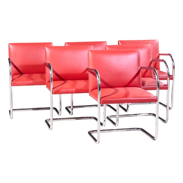 Mies Van Der Rohe for Knoll Brno Mid Century Cantilever Chrome Dining Chairs - Set of 6 For Sale