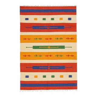 2020s Modern Kilim Handmade Multicolor Geometric Wool Rug For Sale