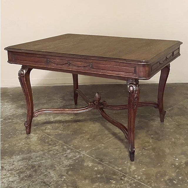 French Country Antique Country French Louis XVI Oak Writing Desk ~ Game Table For Sale - Image 3 of 16